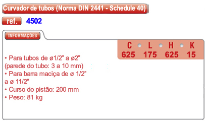 Curvador de tubos (Norma DIN 2441 - Schedule 40)