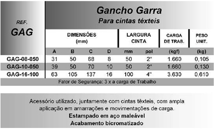 Gancho Garra (Para cintas têxteis)