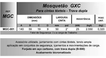 Mosquetão GXC (Para cintas têxteis - Trava dupla)